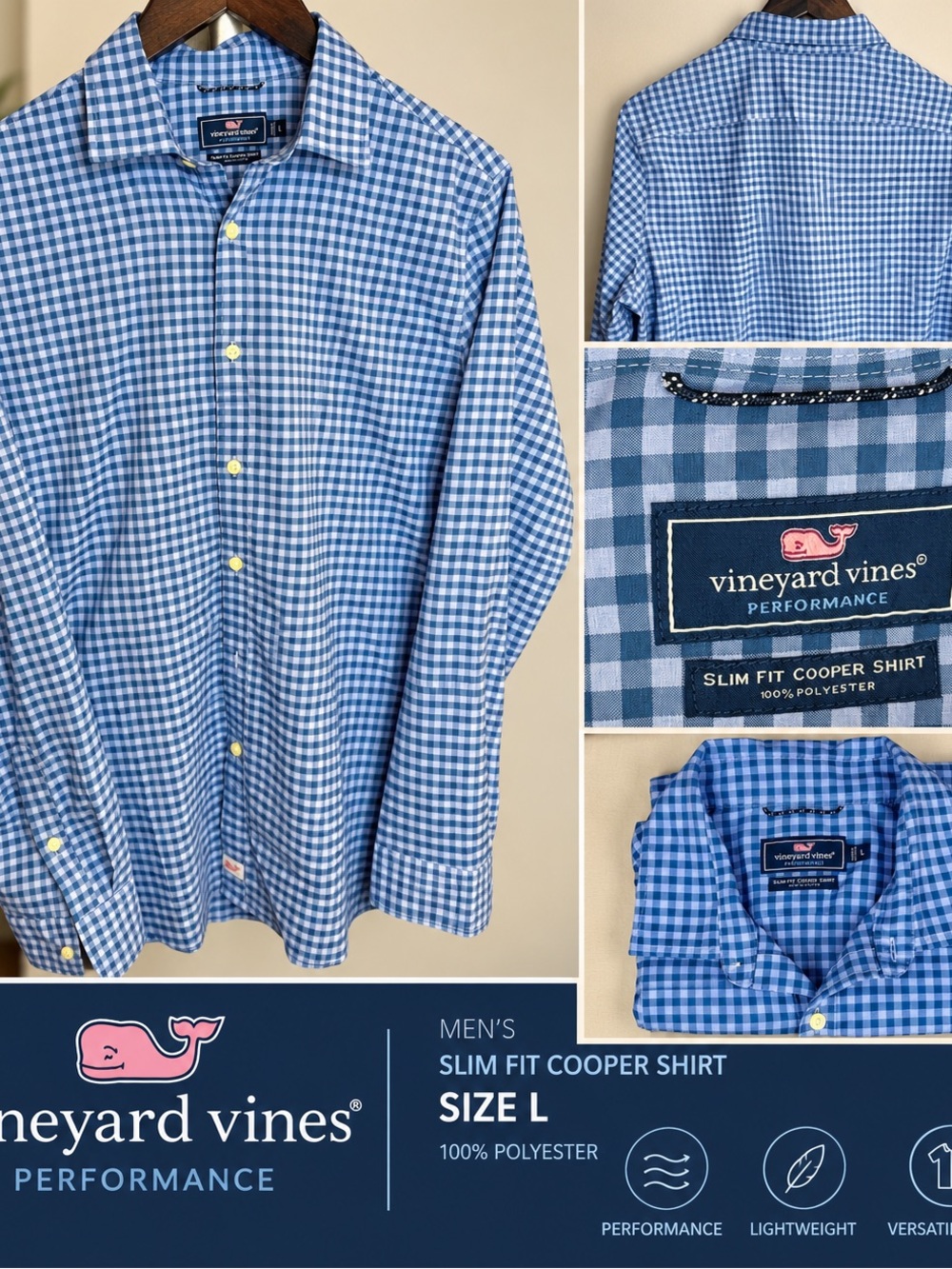Vineyard Vines Men's Slim Fit Cooper Shirt - Blue Gingham - Size L